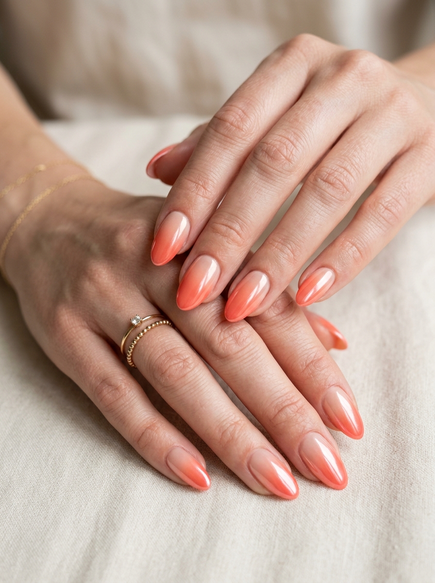 Coral Chrome Ombré Nails